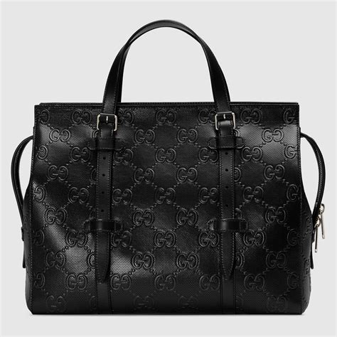 gucci padlock embossed leather tote in black|gucci black canvas tote bag.